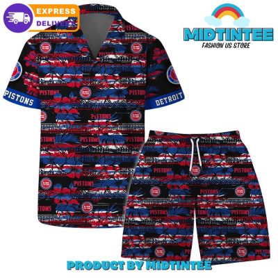 Detroit Pistons Team Pattern Vintage Combo Hawaiian Set