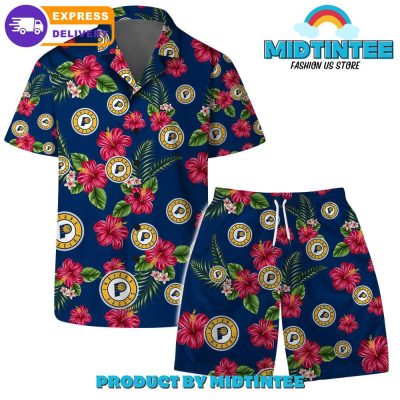 Indiana Pacers Team Hawaiian Set Floral Pattern