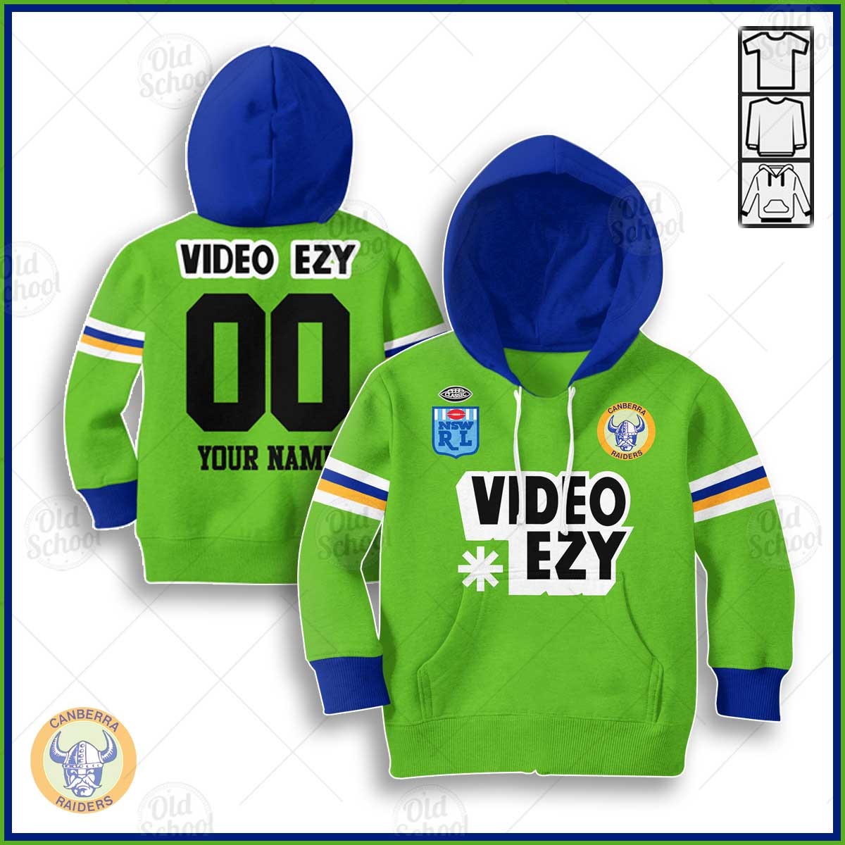 Personalize Canberra Raiders 1990 Video Ezy ARL/NRL Vintage Retro Heritage Jersey for Kids - OldSchoolThings - Personalize Your Own New & Retro Sports Jerseys, Hoodies, T Shirts