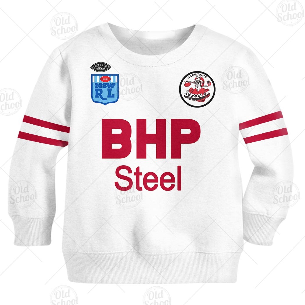 Personalize Illawarra Steelers 1987 ARL/NRL Vintage Retro White Away Jersey for Kids - OldSchoolThings - Personalize Your Own New & Retro Sports Jerseys, Hoodies, T Shirts