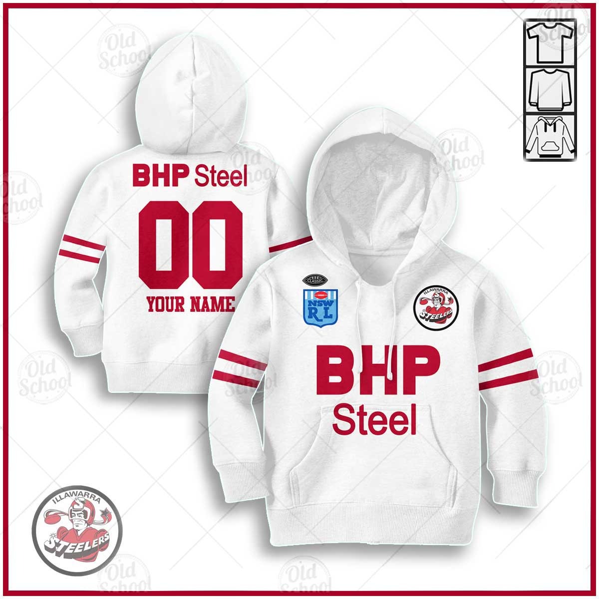 Personalize Illawarra Steelers 1987 ARL/NRL Vintage Retro White Away Jersey for Kids - OldSchoolThings - Personalize Your Own New & Retro Sports Jerseys, Hoodies, T Shirts