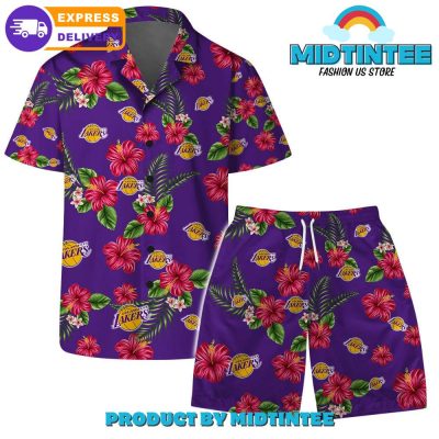 Los Angeles Lakers Team Hawaiian Set Floral Pattern