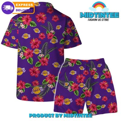 Los Angeles Lakers Team Hawaiian Set Floral Pattern