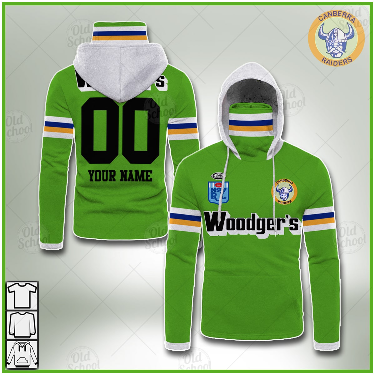 Personalised Canberra Raiders 1989 WOODGERS ARL/NRL Vintage Retro Heritage Jersey Mask Hoodie - OldSchoolThings - Personalize Your Own New & Retro Sports Jerseys, Hoodies, T Shirts