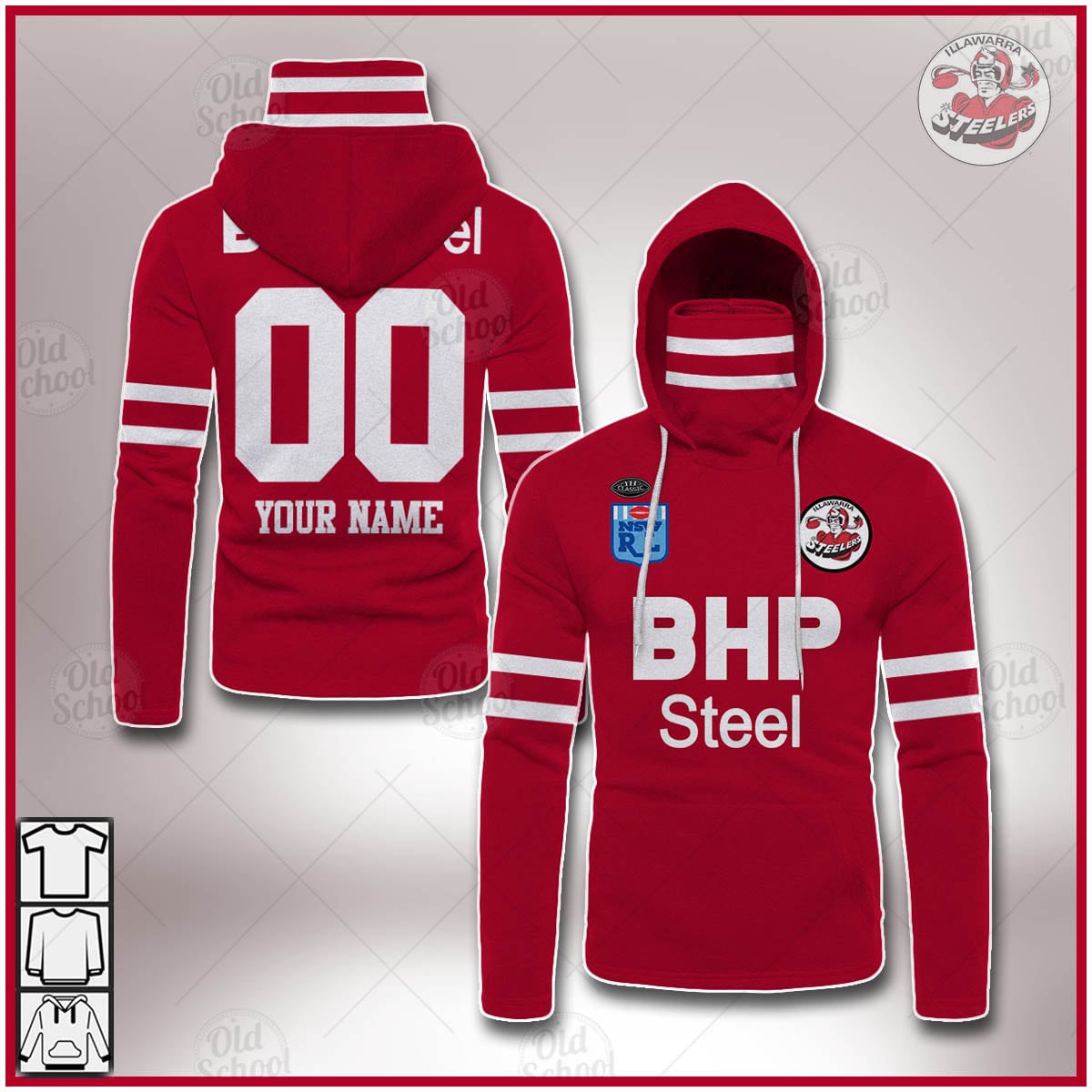 Personalised Illawarra Steelers 1987 ARL/NRL Vintage Retro Jersey Mask Hoodie - OldSchoolThings - Personalize Your Own New & Retro Sports Jerseys, Hoodies, T Shirts