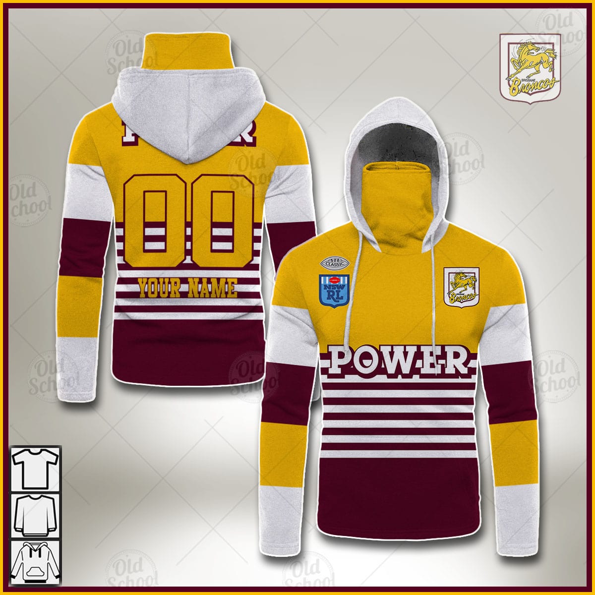 Personalised BRISBANE BRONCOS 1988 ARL/NRL Vintage Retro Heritage Jersey Mask Hoodie - OldSchoolThings - Personalize Your Own New & Retro Sports Jerseys, Hoodies, T Shirts