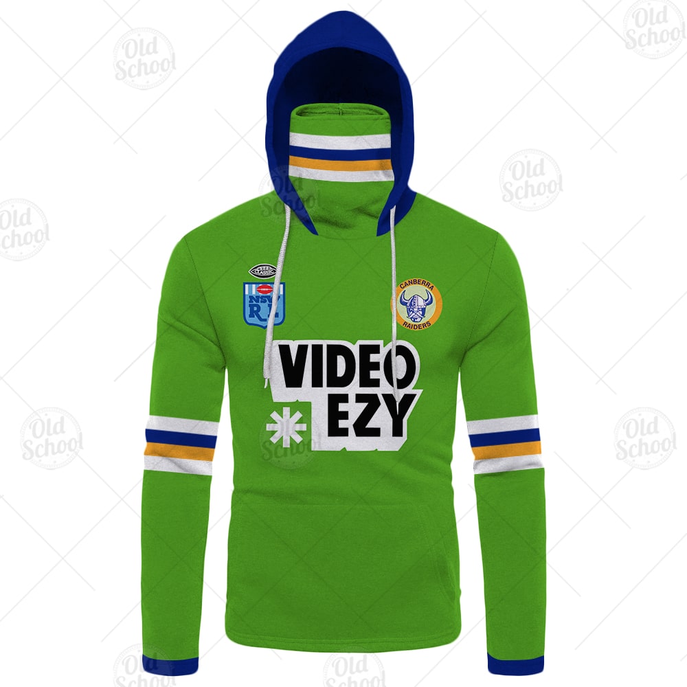 Personalised Canberra Raiders 1990 Video Ezy ARL/NRL Vintage Retro Heritage Jersey Mask Hoodie - OldSchoolThings - Personalize Your Own New & Retro Sports Jerseys, Hoodies, T Shirts