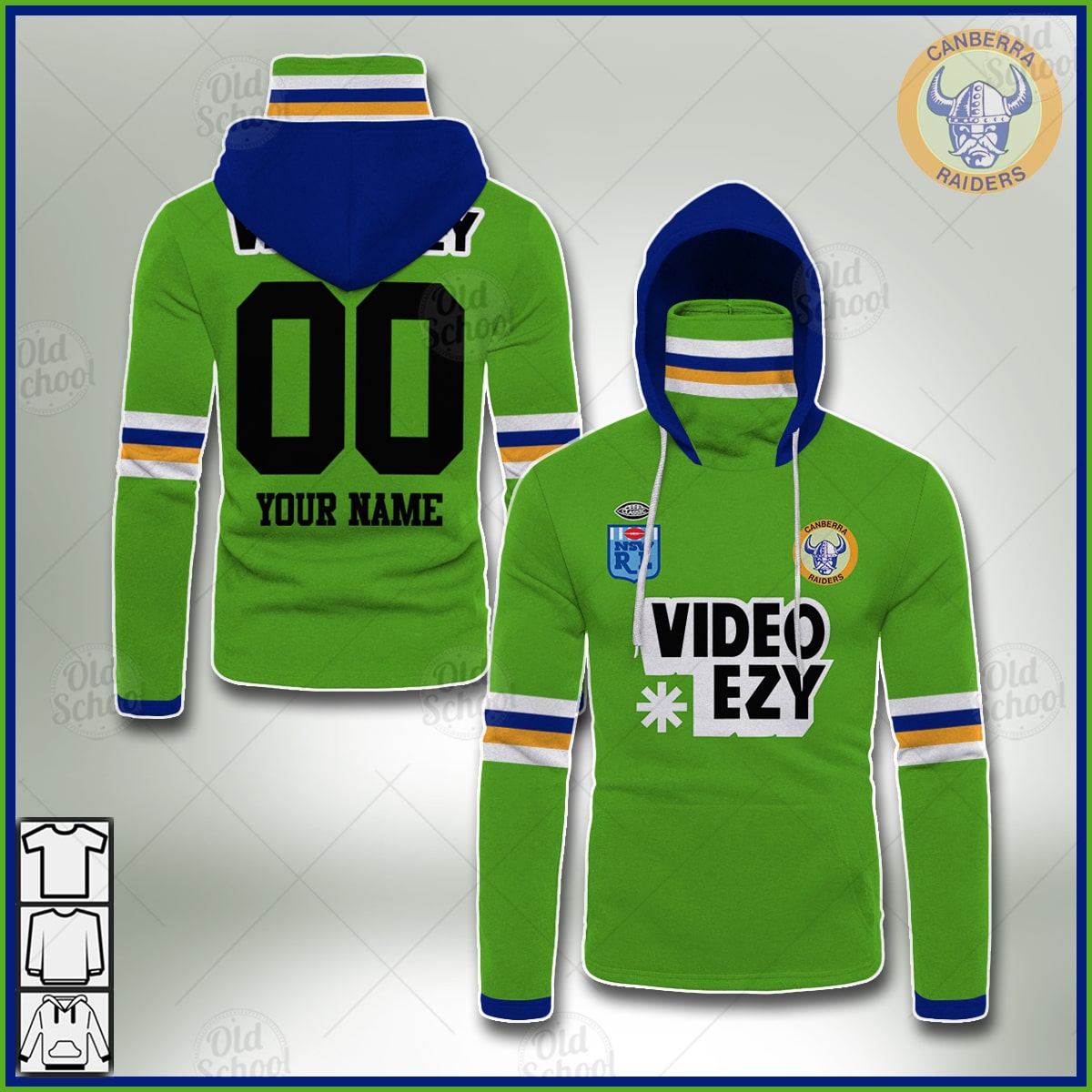 Personalised Canberra Raiders 1990 Video Ezy ARL/NRL Vintage Retro Heritage Jersey Mask Hoodie - OldSchoolThings - Personalize Your Own New & Retro Sports Jerseys, Hoodies, T Shirts