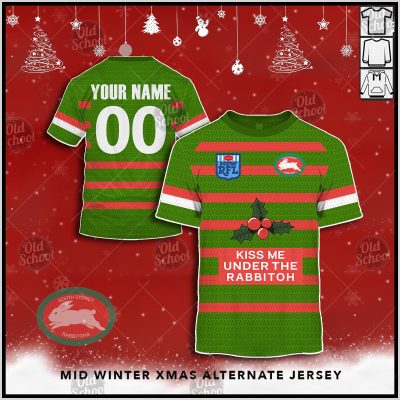 Personalised NRL South Sydney Rabbitohs Christmas Knit Pattern Vintage Jersey - OldSchoolThings - Personalize Your Own New & Retro Sports Jerseys, Hoodies, T Shirts