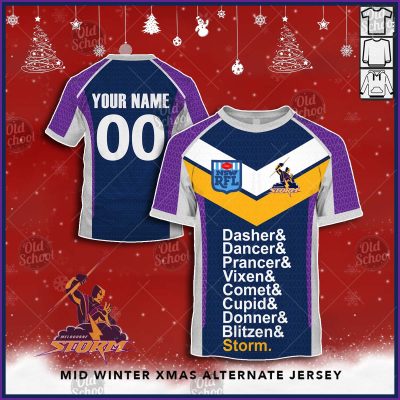Personallised NRL Melbourne Storm Christmas Knit Pattern Vintage Jersey - OldSchoolThings - Personalize Your Own New & Retro Sports Jerseys, Hoodies, T Shirts