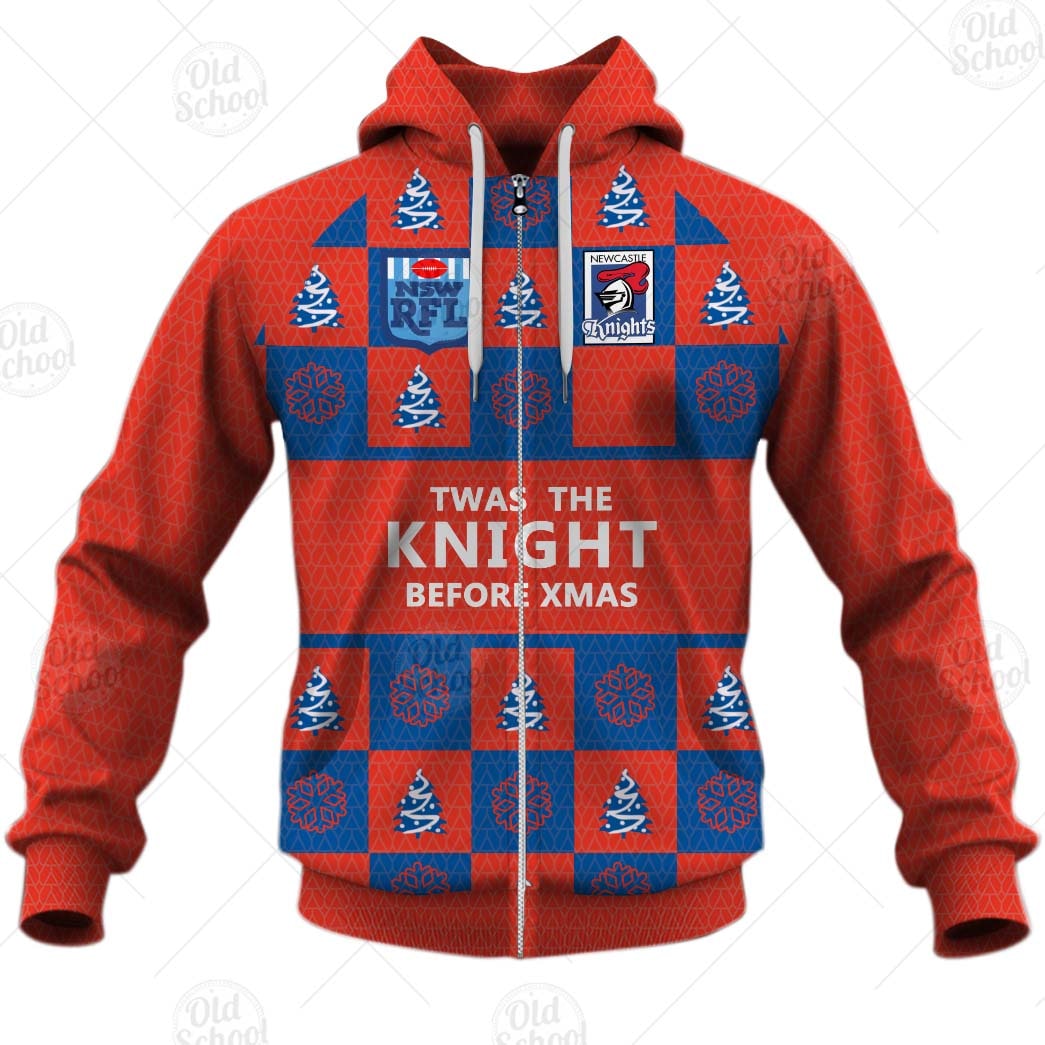 Personallised NRL Newcastle Knights Christmas Knit Pattern Vintage Jersey - OldSchoolThings - Personalize Your Own New & Retro Sports Jerseys, Hoodies, T Shirts