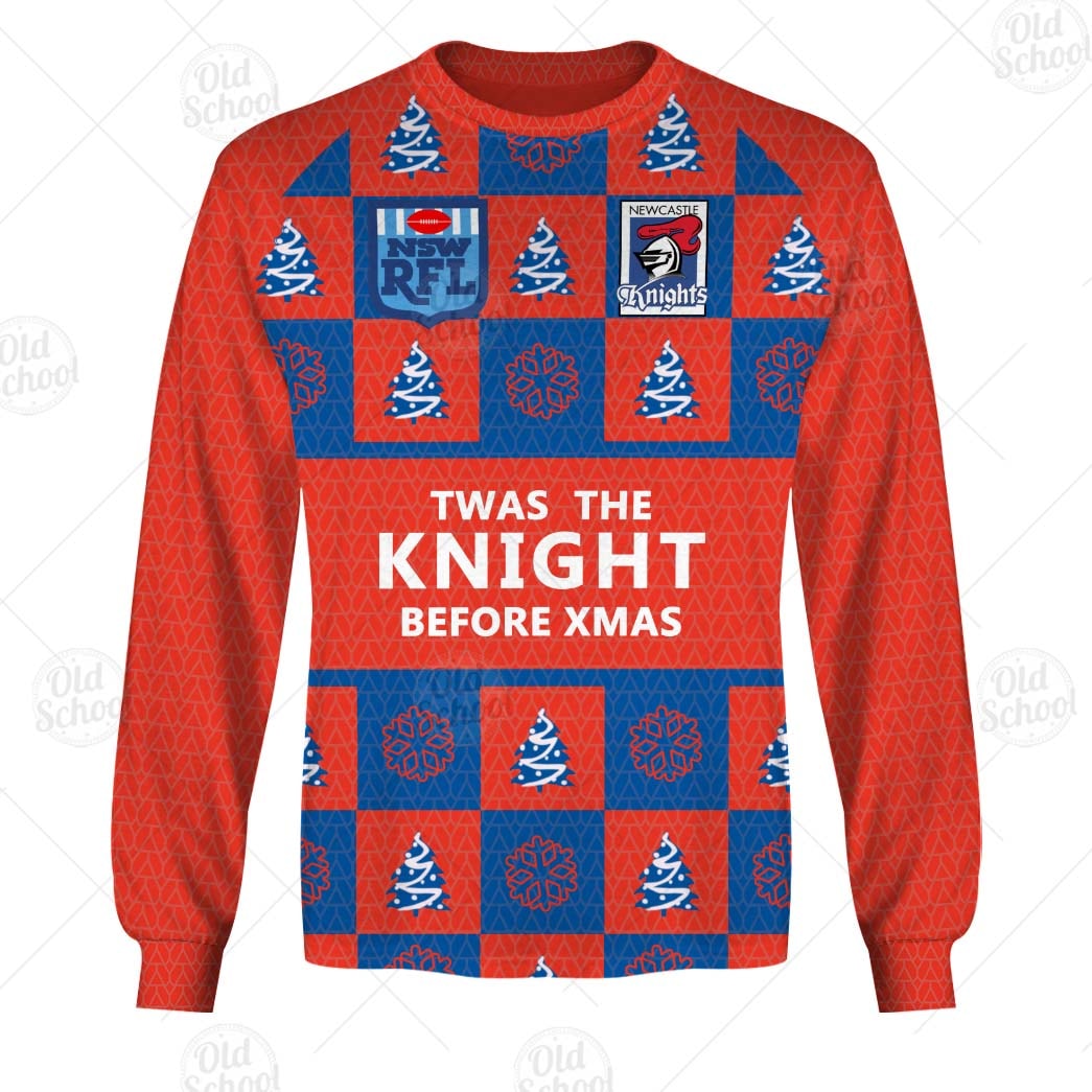 Personallised NRL Newcastle Knights Christmas Knit Pattern Vintage Jersey - OldSchoolThings - Personalize Your Own New & Retro Sports Jerseys, Hoodies, T Shirts