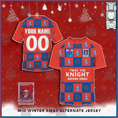 Personallised NRL Newcastle Knights Christmas Knit Pattern Vintage Jersey - OldSchoolThings - Personalize Your Own New & Retro Sports Jerseys, Hoodies, T Shirts