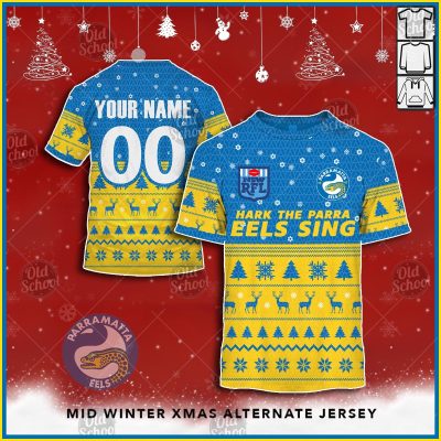 Personallised NRL Parramatta Eels Christmas Knit Pattern Vintage Jersey - OldSchoolThings - Personalize Your Own New & Retro Sports Jerseys, Hoodies, T Shirts