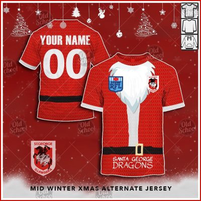 Personallised NRL St. George Illawarra Dragons Christmas Knit Pattern Vintage Jersey - OldSchoolThings - Personalize Your Own New & Retro Sports Jerseys, Hoodies, T Shirts
