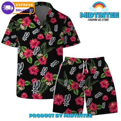 San Antonio Spurs Team Hawaiian Set Floral Pattern