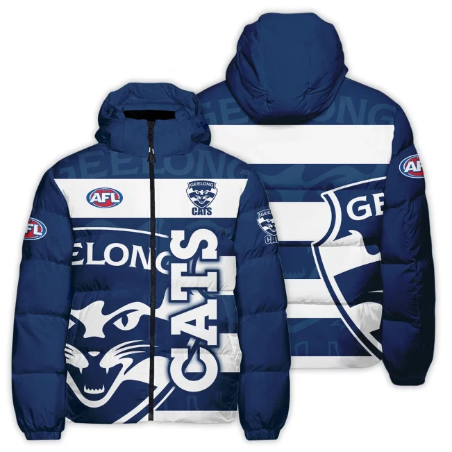 Geelong Cats Australian Football League Exclusive Logo Down & Puffer Jackets All Over Prints APJ001