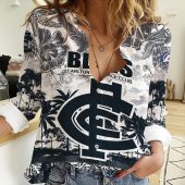 Carlton Football Club AFL Women Long Sleeve Shirt Slub Linen Polynesian Perfect Gift For Fan