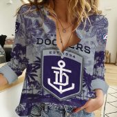 Fremantle Football Club AFL Women Long Sleeve Shirt Slub Linen Polynesian Perfect Gift For Fan