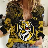 Richmond Football Club AFL Women Long Sleeve Shirt Slub Linen Polynesian Perfect Gift For Fan