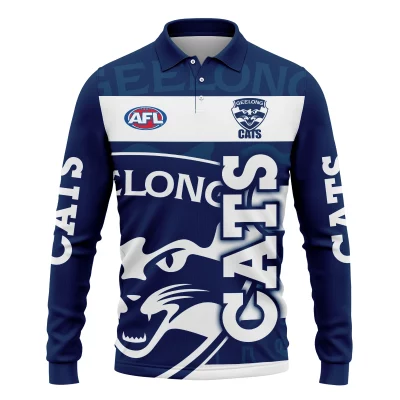 Geelong Cats Australian Football League Exclusive Logo Long Polo Shirt HOAFL130525A02GEELLPL
