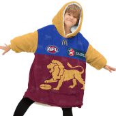 Afl Brisbane Lions Custom Name Number 2023 Home Guernsey Fleece Oodie Kid Front.jpg - demo10