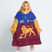 Afl Brisbane Lions Custom Name Number 2023 Home Guernsey Fleece Oodie Women Front.jpg - demo10