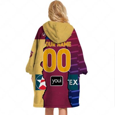 AFL Brisbane Lions Custom Name Number 2023 Mix Guernsey Fleece Oodie