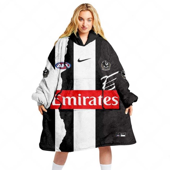 AFL Collingwood Magpies Custom Name Number 2023 Mix Guernsey Fleece Oodie
