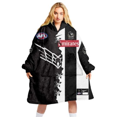 AFL Collingwood Magpies Custom Name Number 2023 Mix Guernsey V2 Fleece Oodie