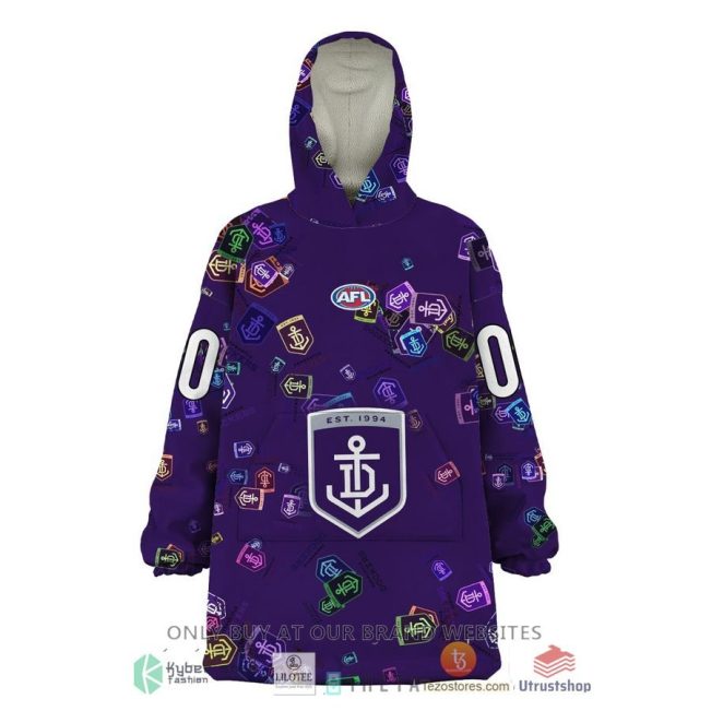 AFL Fremantle Dockers Custom Name Number Purple Logo EST 1994 Fleece Oodie