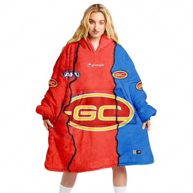 AFL Gold Coast Suns Custom Name Number 2023 Mix Guernsey Fleece Oodie