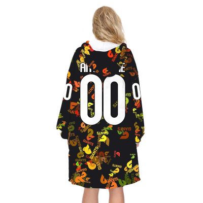 AFL Greater Western Sydney Giants Custom Name Number Black Multi Logo Fleece Oodie