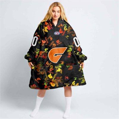AFL Greater Western Sydney Giants Custom Name Number Black Multi Logo Fleece Oodie