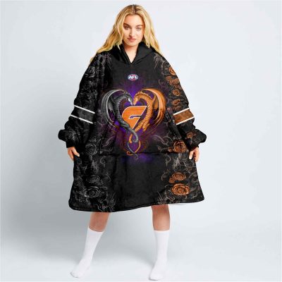 AFL Greater Western Sydney Giants Custom Name Number Black Rose Dragon Fleece Oodie