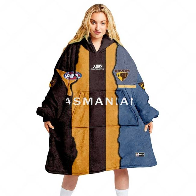 AFL Hawthorn Hawks Custom Name Number 2023 Mix Guernsey Fleece Oodie