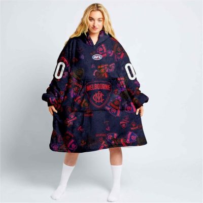 AFL Melbourne Demons Custom Name Number Navy Multi Logo Fleece Oodie