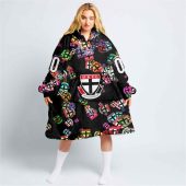 Afl St Kilda Saints Custom Name Number Black Multi Logo Fleece Oodie.jpg - demo10