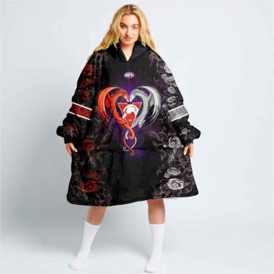 AFL Sydney Swans Custom Name Number Black Rose Dragon Fleece Oodie