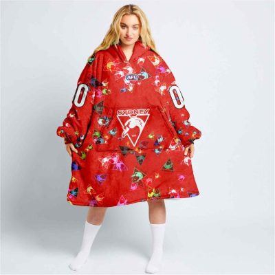 AFL Sydney Swans Custom Name Number Red Multi Logo Fleece Oodie