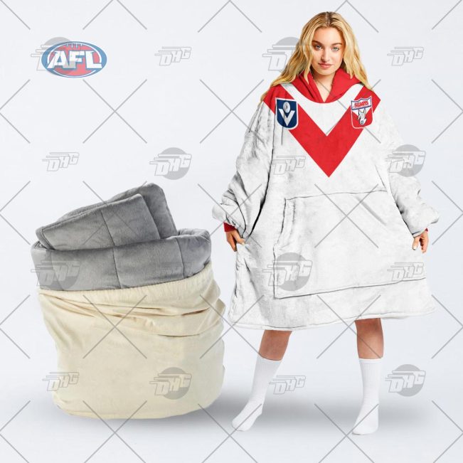 AFL Sydney Swans Custom Name Number Vintage Retro Guernsey Fleece Oodie
