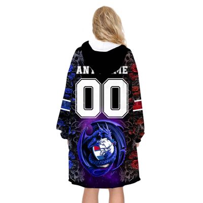 AFL Western Bulldogs Custom Name Number Black Rose Dragon Fleece Oodie