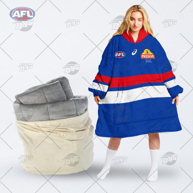 AFL Western Bulldogs Custom Name Number 2022 Home Guernsey Fleece Oodie