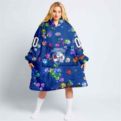 AFL Western Bulldogs Custom Name Number Blue Multi Logo Fleece Oodie