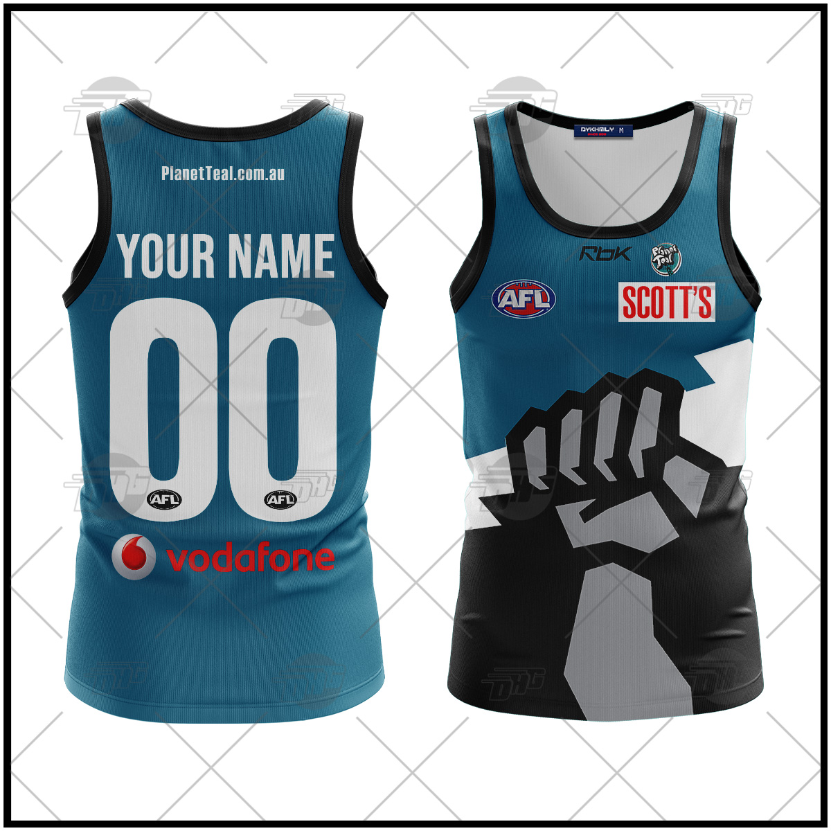 Personalised AFL Port Adelaide 2007 Planet Teal Vintage Retro Tank Top