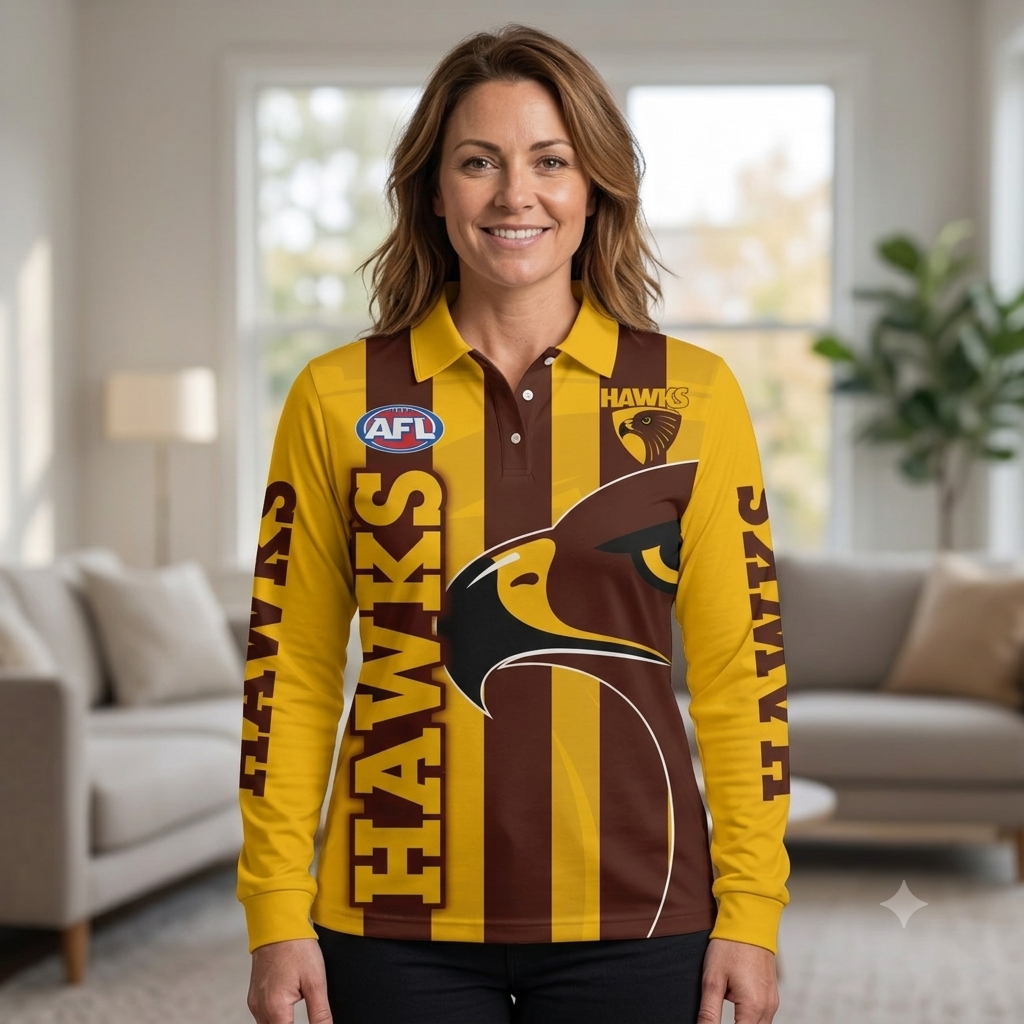 Hawthorn Hawks Australian Football League Exclusive Logo Long Polo Shirt HOAFL130525A02HAWLPL Hawthorn Hawks Australian Football League Exclusive Logo Long Polo Shirt HOAFL130525A02HAWLPL