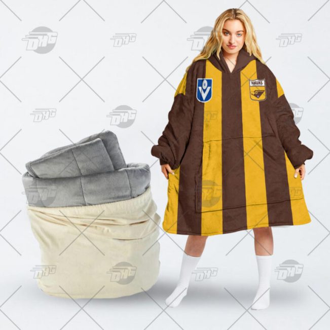 AFL Hawthorn Hawks Custom Name Number 90s Vintage Retro Guernsey Fleece Oodie