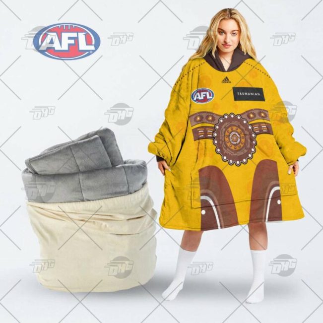 AFL Hawthorn Hawks Custom Name Number 2022 Indigenous Guernsey Fleece Oodie
