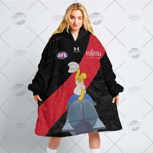 AFL Essendon Bombers Custom Name Number The Simpsons Guernsey Fleece Oodie