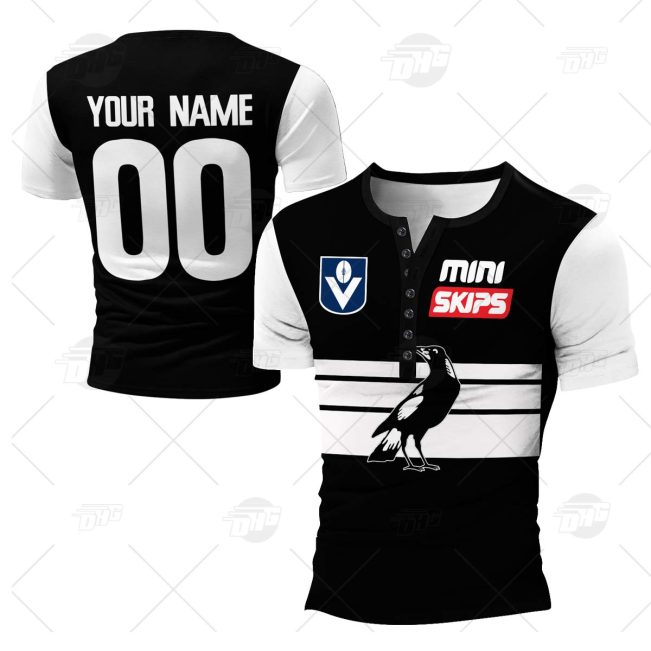 Personalised VFL Collingwood Mapies 1970s Vintage Henley Shirt Gothic T-shirt